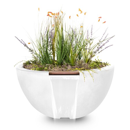 The Outdoor Plus 38 Round Luna Planter & Water Bowl - GFRC Concrete - White - OPT-LUNPW38-LIM